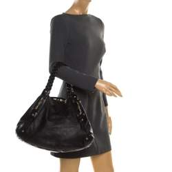 Pre Owned Gucci Black Guccissima Leather Medium Horsebit Pelham Shoulder Bag