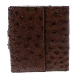 مملوكة مسبقًا محفظة غوتشي كومباكت جلد نعام بنية