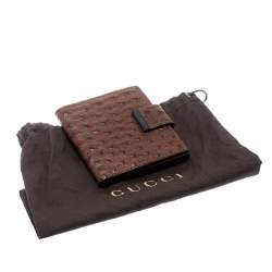 مملوكة مسبقًا محفظة غوتشي كومباكت جلد نعام بنية