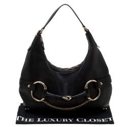 Gucci Black Leather Heritage Horsebit Hobo