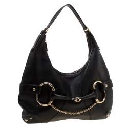 Gucci Black Leather Heritage Horsebit Hobo