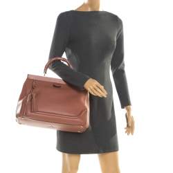 Pre Owned Gucci Solid Peach Leather Bold Bamboo Top Handle Bag