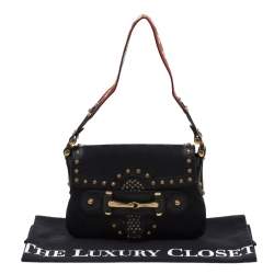 مملوكة مسبقًا حقيبة كتف غوتشي رانواي بلهام مرصعة جلد وكانفاس GG سوداء