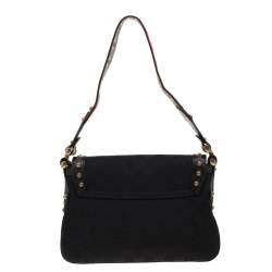 مملوكة مسبقًا حقيبة كتف غوتشي رانواي بلهام مرصعة جلد وكانفاس GG سوداء