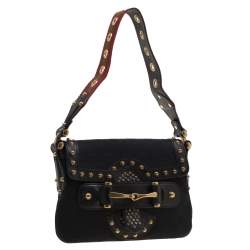 مملوكة مسبقًا حقيبة كتف غوتشي رانواي بلهام مرصعة  جلد وكانفاس GG سوداء