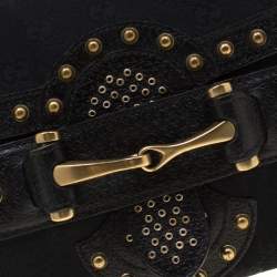 مملوكة مسبقًا حقيبة كتف غوتشي رانواي بلهام مرصعة جلد وكانفاس GG سوداء