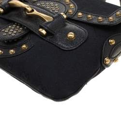 مملوكة مسبقًا حقيبة كتف غوتشي رانواي بلهام مرصعة جلد وكانفاس GG سوداء