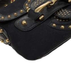 مملوكة مسبقًا حقيبة كتف غوتشي رانواي بلهام مرصعة جلد وكانفاس GG سوداء