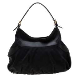 Pre Owned Gucci Black GG Canvas and Leather Queen Hobo