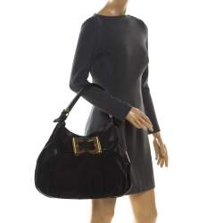 Pre Owned Gucci Black GG Canvas and Leather Queen Hobo