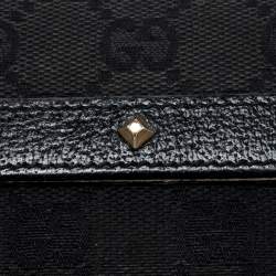 Pre Owned Gucci Black Studded GG Canvas and Leather Mini French Wallet