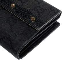 Pre Owned Gucci Black Studded GG Canvas and Leather Mini French Wallet