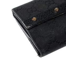 Pre Owned Gucci Black Studded GG Canvas and Leather Mini French Wallet
