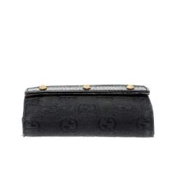 Pre Owned Gucci Black Studded GG Canvas and Leather Mini French Wallet