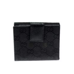 Pre Owned Gucci Black Studded GG Canvas and Leather Mini French Wallet
