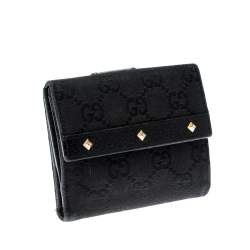 Pre Owned Gucci Black Studded GG Canvas and Leather Mini French Wallet