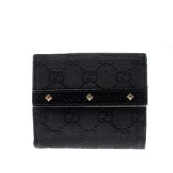 Pre Owned Gucci Black Studded GG Canvas and Leather Mini French Wallet