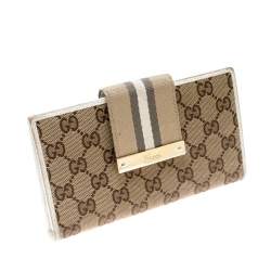 Gucci Beige/White GG Canvas and Leather Web Original Continental Wallet