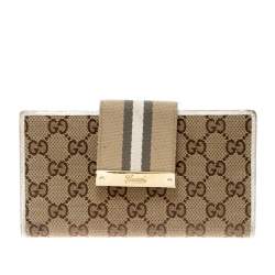 Gucci Beige/White GG Canvas and Leather Web Original Continental Wallet
