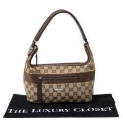 مملوكة مسبقًا Gucci Beige/Brown GG Canvas and Leather Front Zip Shoulder Bag