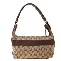 مملوكة مسبقًا Gucci Beige/Brown GG Canvas and Leather Front Zip Shoulder Bag