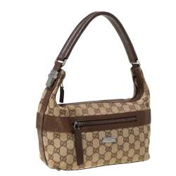 مملوكة مسبقًا Gucci Beige/Brown GG Canvas and Leather Front Zip Shoulder Bag