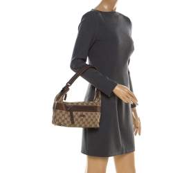 مملوكة مسبقًا Gucci Beige/Brown GG Canvas and Leather Front Zip Shoulder Bag