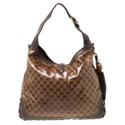 مملوكة مسبقًا Gucci Brown GG Crystal Canvas and Leather Large New Jackie Hobo