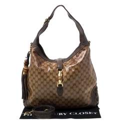 مملوكة مسبقًا Gucci Brown GG Crystal Canvas and Leather Large New Jackie Hobo
