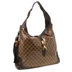 مملوكة مسبقًا Gucci Brown GG Crystal Canvas and Leather Large New Jackie Hobo