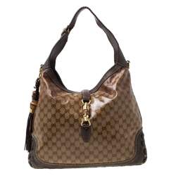 مملوكة مسبقًا Gucci Brown GG Crystal Canvas and Leather Large New Jackie Hobo