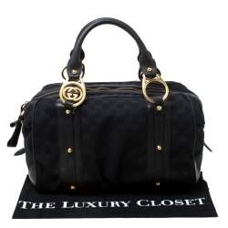مملوكة مسبقًا Gucci Black GG Canvas and Leather Interlocking Boston Bag