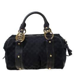 مملوكة مسبقًا Gucci Black GG Canvas and Leather Interlocking Boston Bag