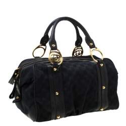 مملوكة مسبقًا Gucci Black GG Canvas and Leather Interlocking Boston Bag