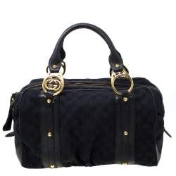مملوكة مسبقًا Gucci Black GG Canvas and Leather Interlocking Boston Bag