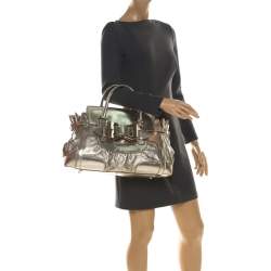 مملوكة مسبقًا Gucci Gold Metallic GG Gucissima Leather Large Dialux Queen Tote