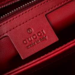 Pre Owned Gucci Red Python Leather Lady Lock Bamboo Top Handle Bag