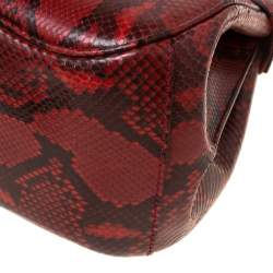 Pre Owned Gucci Red Python Leather Lady Lock Bamboo Top Handle Bag