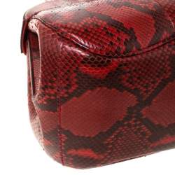 Pre Owned Gucci Red Python Leather Lady Lock Bamboo Top Handle Bag