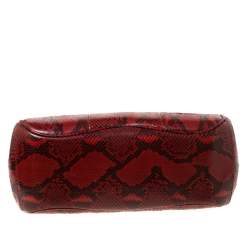 Pre Owned Gucci Red Python Leather Lady Lock Bamboo Top Handle Bag