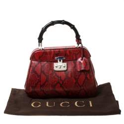 Pre Owned Gucci Red Python Leather Lady Lock Bamboo Top Handle Bag