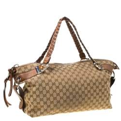 مملوكة مسبقًا Gucci Beige/Brown GG Canvas and Leather Medium Bamboo Bar Tote             