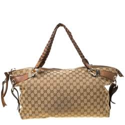 مملوكة مسبقًا Gucci Beige/Brown GG Canvas and Leather Medium Bamboo Bar Tote             