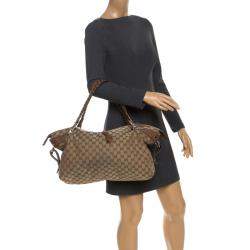 مملوكة مسبقًا Gucci Beige/Brown GG Canvas and Leather Medium Bamboo Bar Tote             