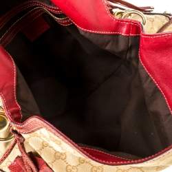 Pre Owned Gucci Beige/Red GG Canvas and Python Medium Babouska Indy Hobo