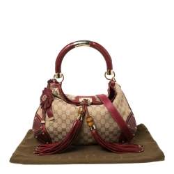 Pre Owned Gucci Beige/Red GG Canvas and Python Medium Babouska Indy Hobo
