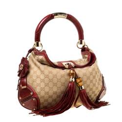 Pre Owned Gucci Beige/Red GG Canvas and Python Medium Babouska Indy Hobo