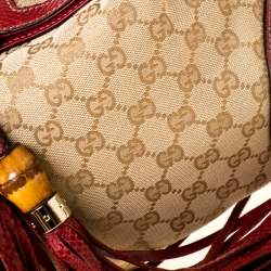 Pre Owned Gucci Beige/Red GG Canvas and Python Medium Babouska Indy Hobo