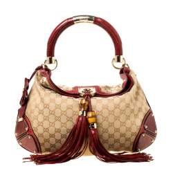 Pre Owned Gucci Beige/Red GG Canvas and Python Medium Babouska Indy Hobo