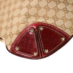 Pre Owned Gucci Beige/Red GG Canvas and Python Medium Babouska Indy Hobo